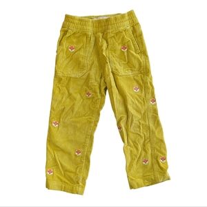 SOLD Mini Boden Yellow Pull-on Cord Trousers With Embroidery